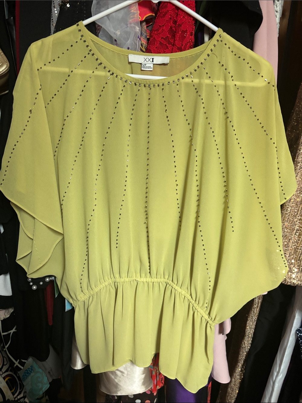 Forever 21 Lime Green Beaded Vertical Stripe Blouse
